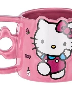 Hello Kitty Pink Ceramic Kids Mug with Cute Character Print & Bow Handle 420 ml